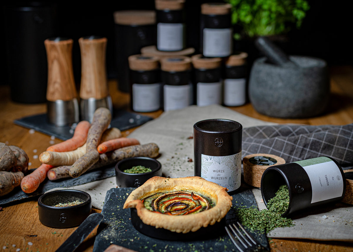 Wurzelgemüse-Quiche mit Würze für Wurzeln