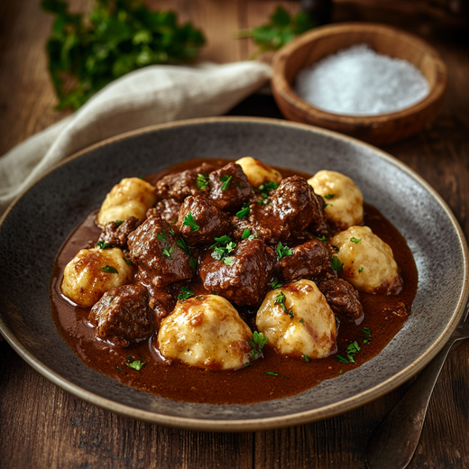 Wiener Saftgulasch mit Bier, Sauerrahm & geräucherter Paprika