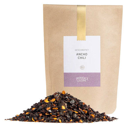 Ancho Chili im Kraftbeutel von Pfeffersack & Soehne – mildes, fruchtig-würziges Chili-Gewürz für Chili con Carne, Grillfleisch und mexikanische Saucen.