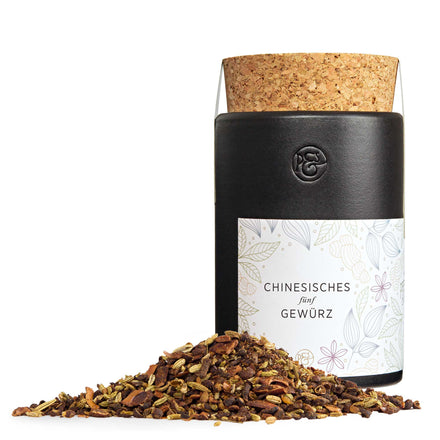 Chinesisches Fünf-Gewürz-Pulver in handgefertigter Keramikdose von Pfeffersack & Soehne – aromatische Mischung für Ente, Wokgerichte und Marinaden.