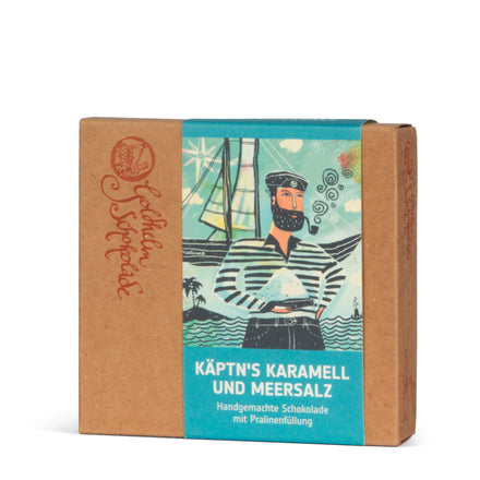 Schokolade mit Karamell, Mandeln und Meersalz in Verpackung – online kaufen bei Pfeffersack & Soehne.