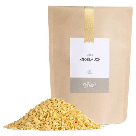 Aromatischer Knoblauch im Kraftbeutel von Pfeffersack & Soehne – intensiv würziges Knoblauchgewürz für mediterrane Gerichte, Saucen und Marinaden.