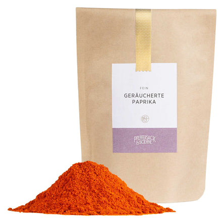 Paprika geräuchert im Kraftbeutel von Pfeffersack & Soehne – würziges Rauchpaprika-Gewürz für Gulasch, Ofenkartoffeln und BBQ-Marinaden.