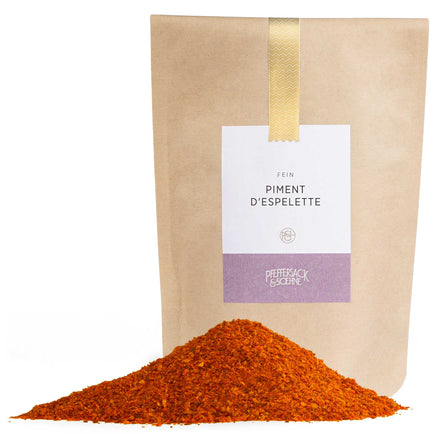 Piment d’Espelette im Kraftbeutel von Pfeffersack & Soehne – aromatisches Chili-Gewürz aus dem französischen Baskenland für Fleisch, Fisch und Saucen.
